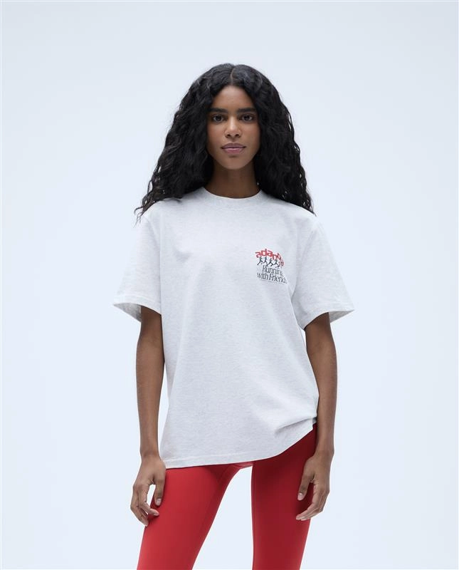 Runners Short Sleeve Oversized T-shirt - Light Grey Melange/Classic Red