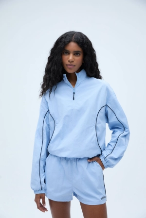 Varsity Half Zip Track Jacket - Powder Blue