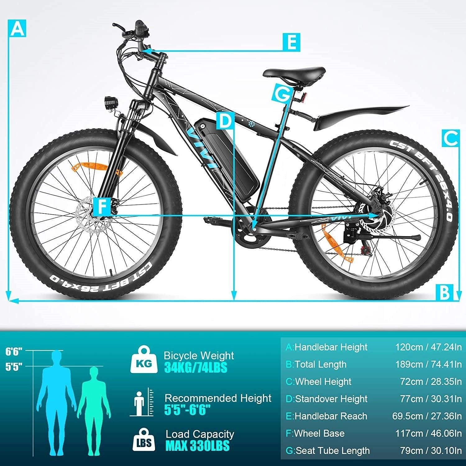 VIVI F26FUL Electric Bike Long Range Fat Tire Electric Bike UL2849 Certified