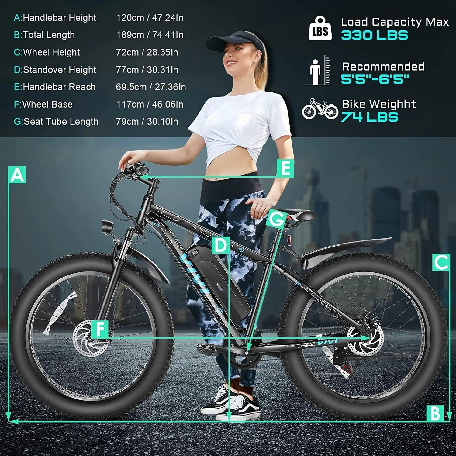 VIVI F26FUL Electric Bike Long Range Fat Tire Electric Bike UL2849 Certified
