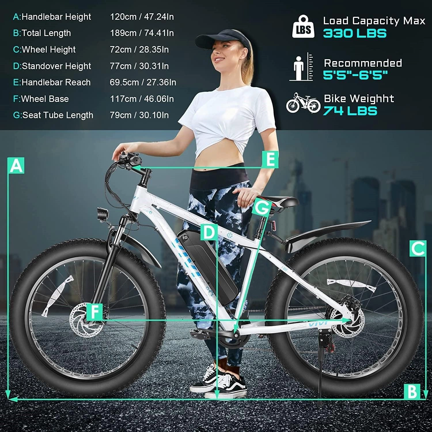 VIVI F26FUL Electric Bike Long Range Fat Tire Electric Bike UL2849 Certified
