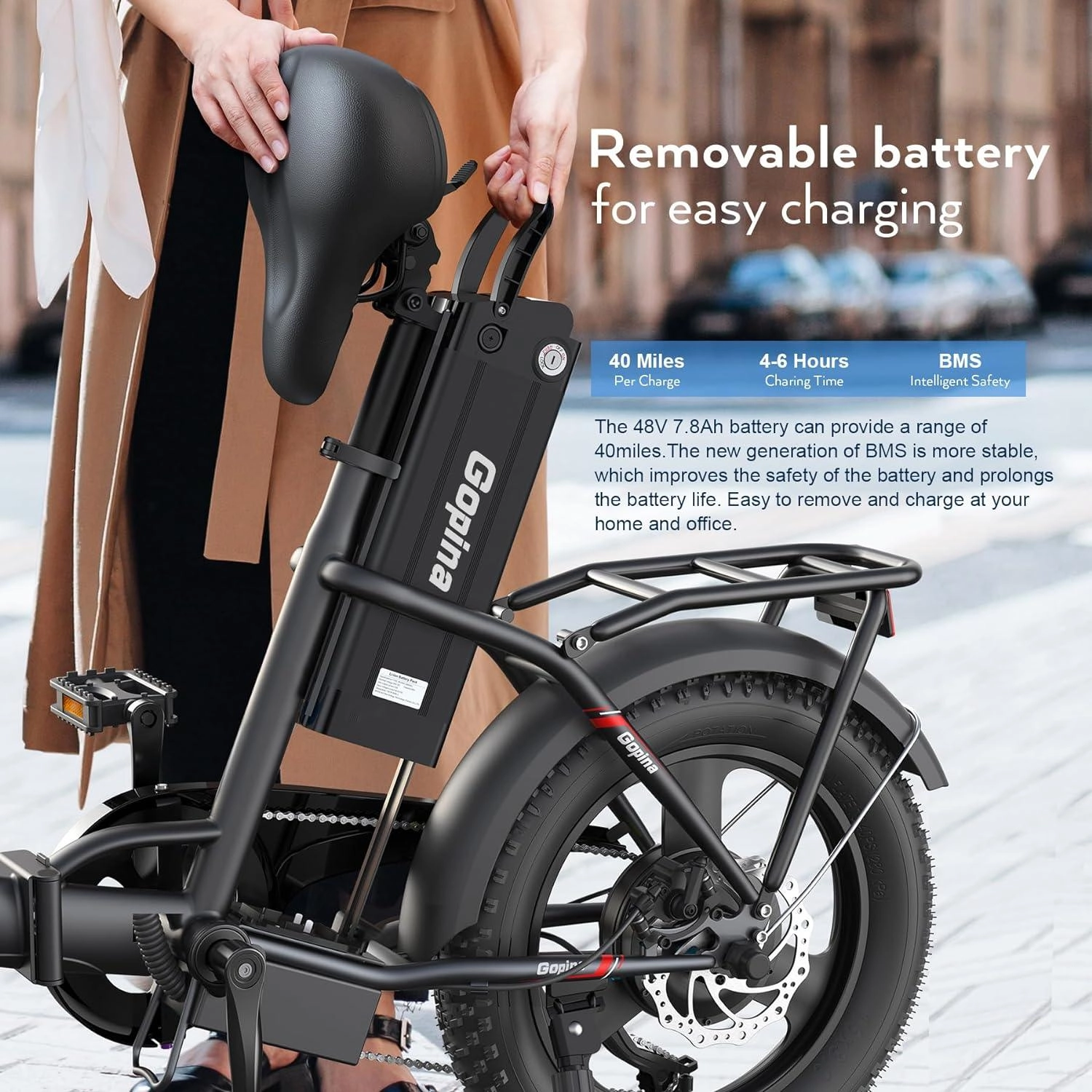VIVI Gopina Electric Bike 3.0" Fat Tire Folding Electric Bike UL2849 Certified