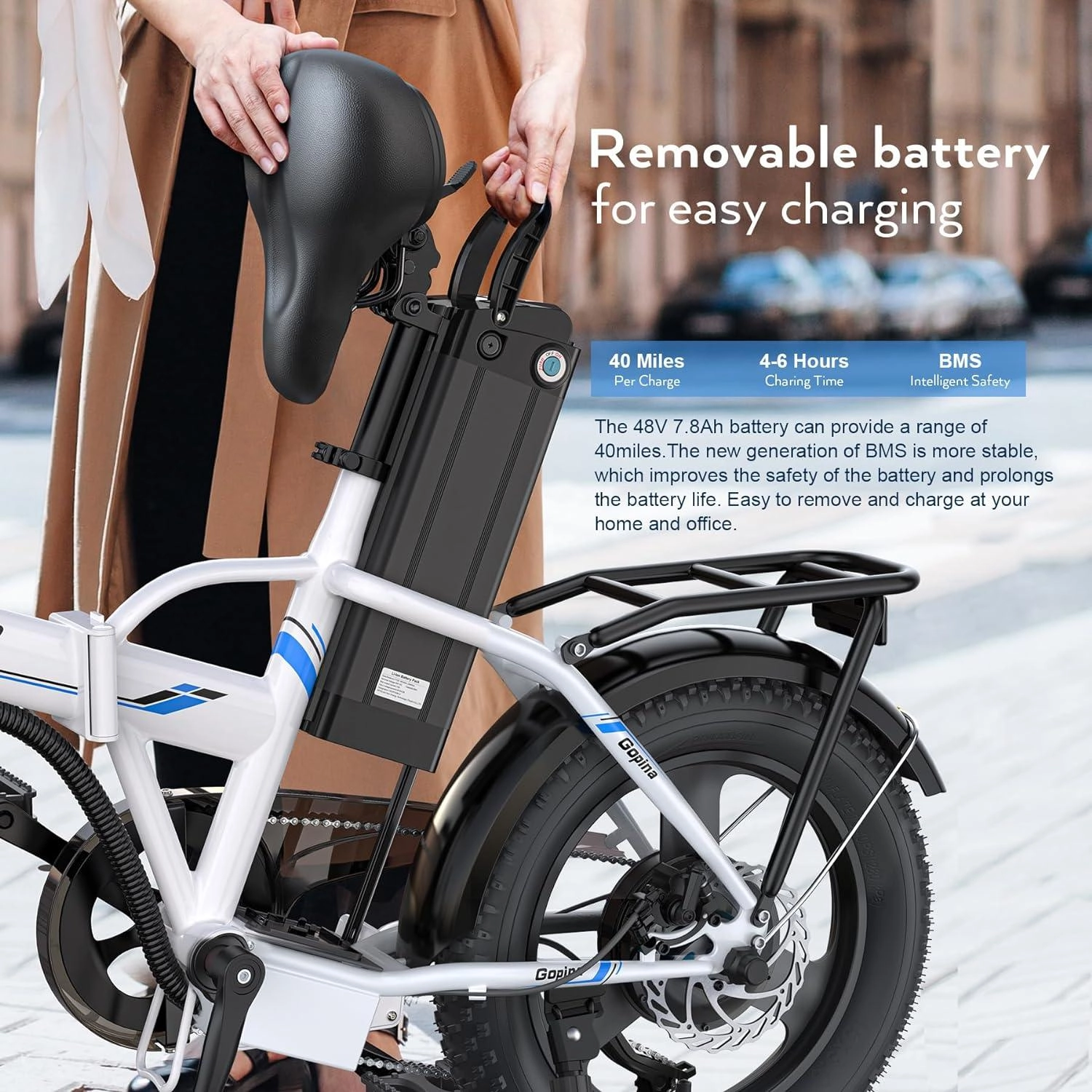 VIVI Gopina Electric Bike 3.0" Fat Tire Folding Electric Bike UL2849 Certified