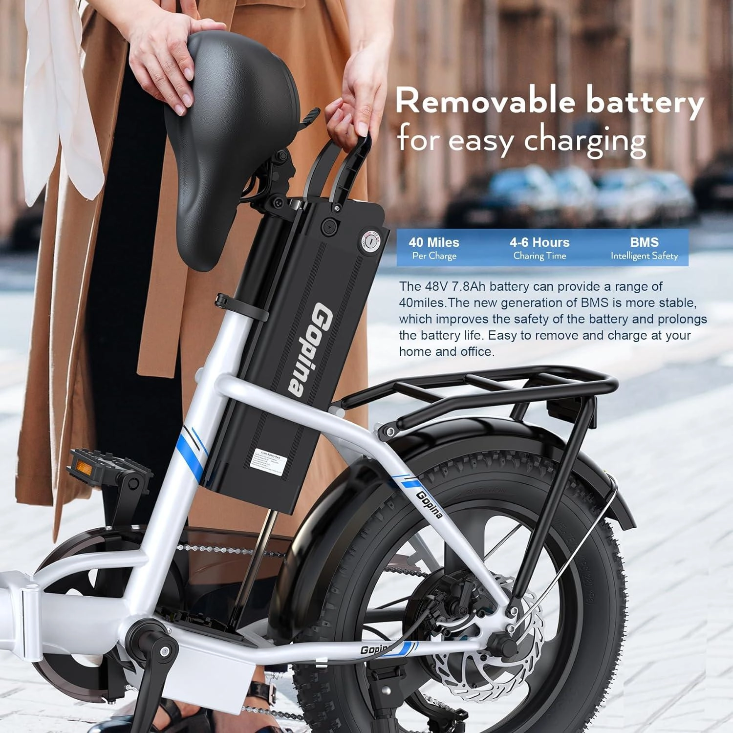 VIVI Gopina Electric Bike 3.0" Fat Tire Folding Electric Bike UL2849 Certified