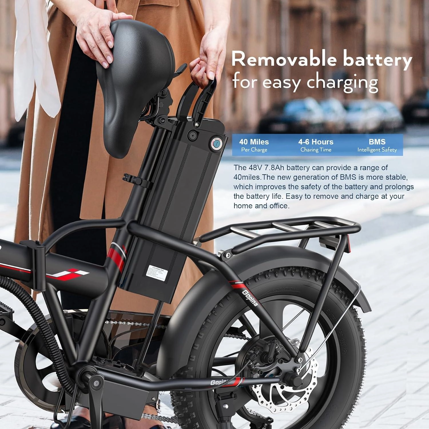 VIVI Gopina Electric Bike 3.0" Fat Tire Folding Electric Bike UL2849 Certified