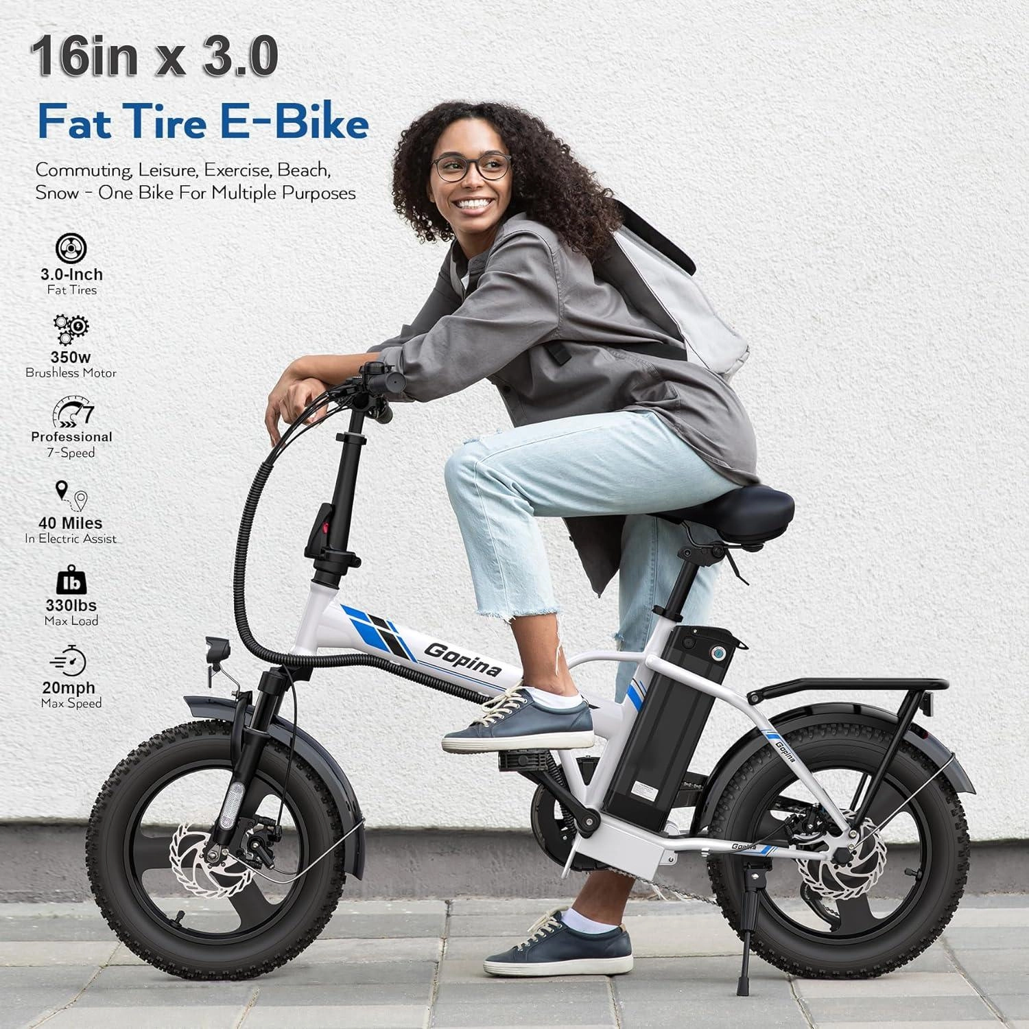 VIVI Gopina Electric Bike 3.0" Fat Tire Folding Electric Bike UL2849 Certified