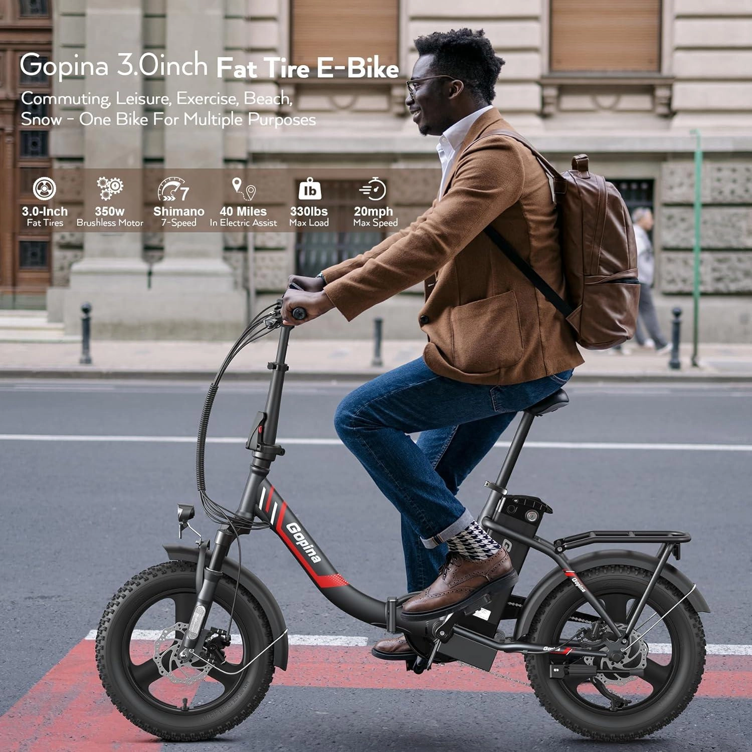 VIVI Gopina Electric Bike 3.0" Fat Tire Folding Electric Bike UL2849 Certified