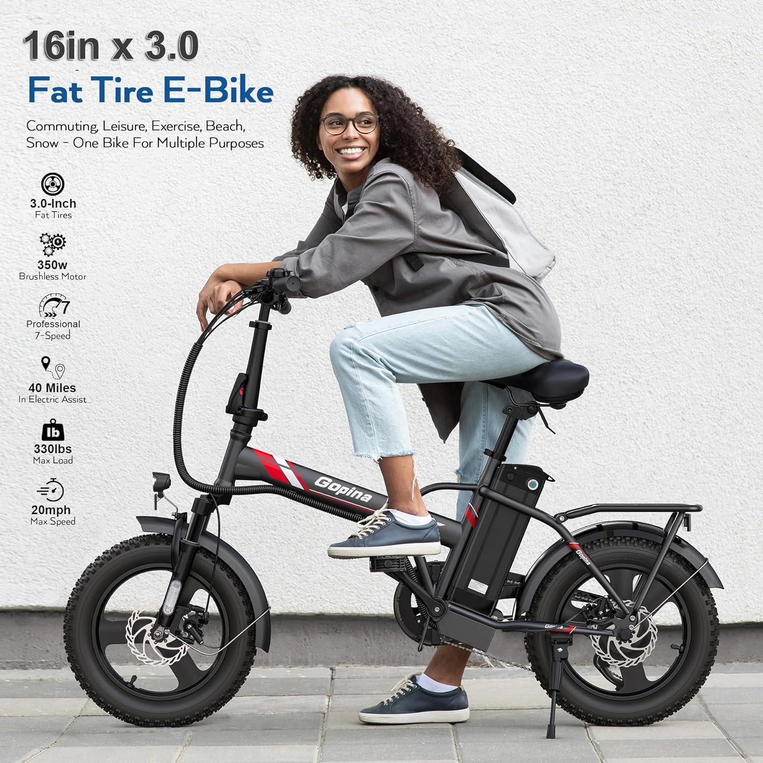 VIVI Gopina Electric Bike 3.0" Fat Tire Folding Electric Bike UL2849 Certified